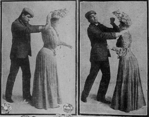 A photographic guide to self-defence with a pin drawn easily from the hat.